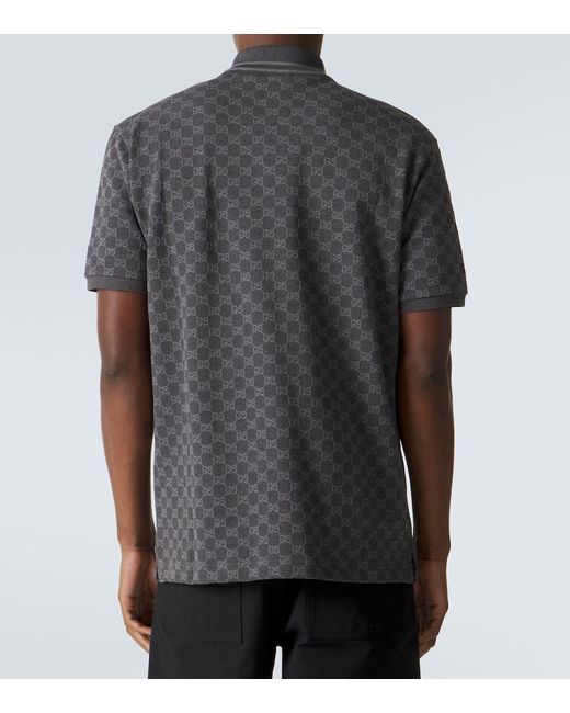 Gucci Gray Gg Cotton Pique Jacquard Polo Shirt for men