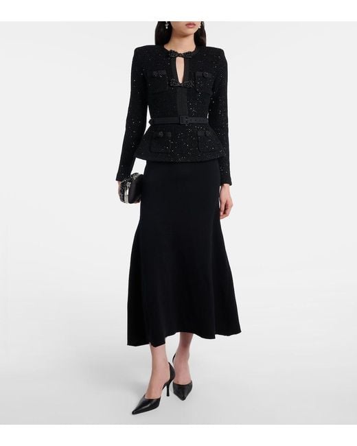 Self-Portrait Black Sequined Peplum Midi Dress