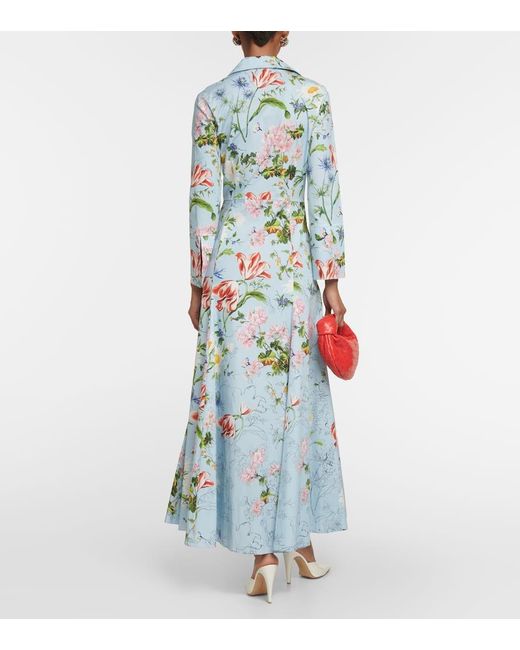 Oscar de la Renta Blue Floral Cotton-blend Maxi Dress