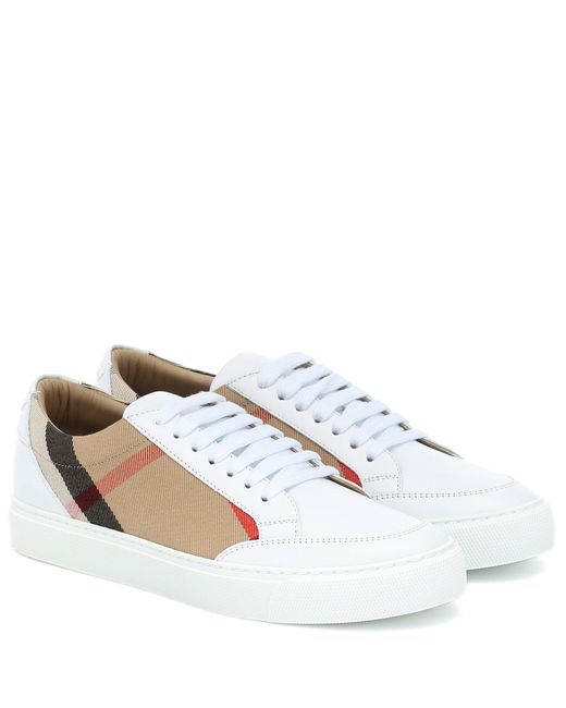 Burberry White House Check Leather-trimmed Sneakers