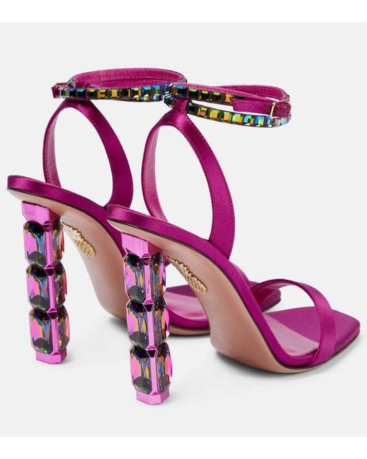 Aquazzura Pink Aura Embellished Satin Sandals