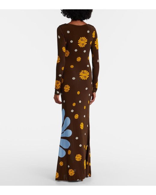 Cala De La Cruz Blue Rocco Floral Jersey Maxi Dress