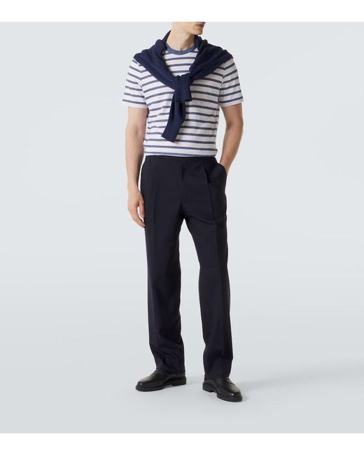 Dunhill Blue Striped Linen And Cotton T-Shirt for men