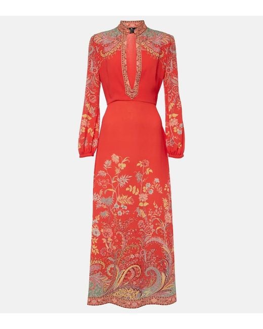 Etro Red Bedrucktes Midikleid