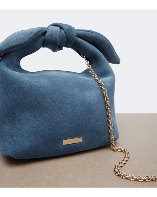 Aquazzura Blue Bow Tie Mini Suede Top-Handle Bag