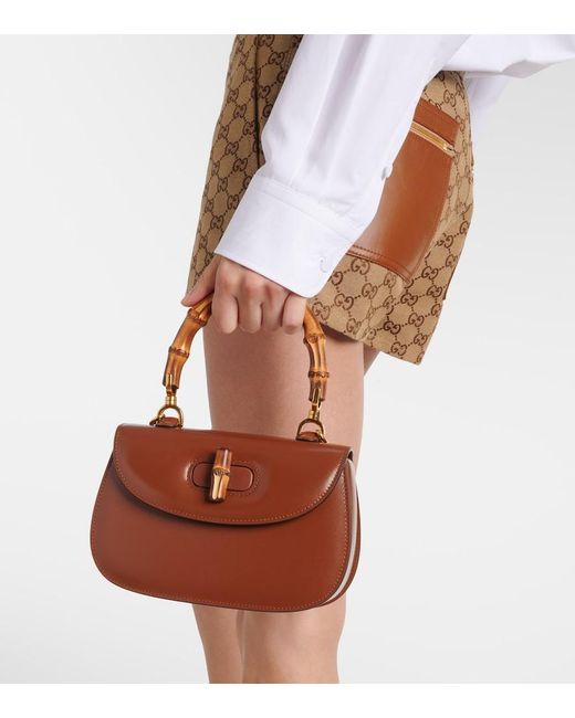 Gucci Brown Bamboo 1947 Small Leather Top-Handle Bag