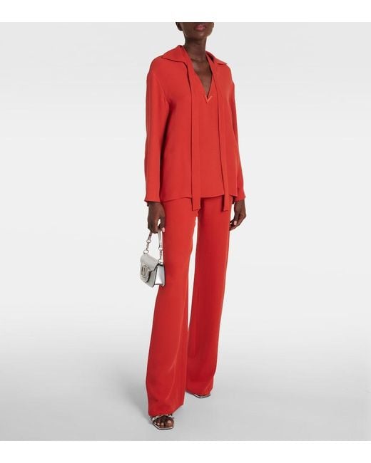 Valentino Red Tie-Neck Silk Blouse