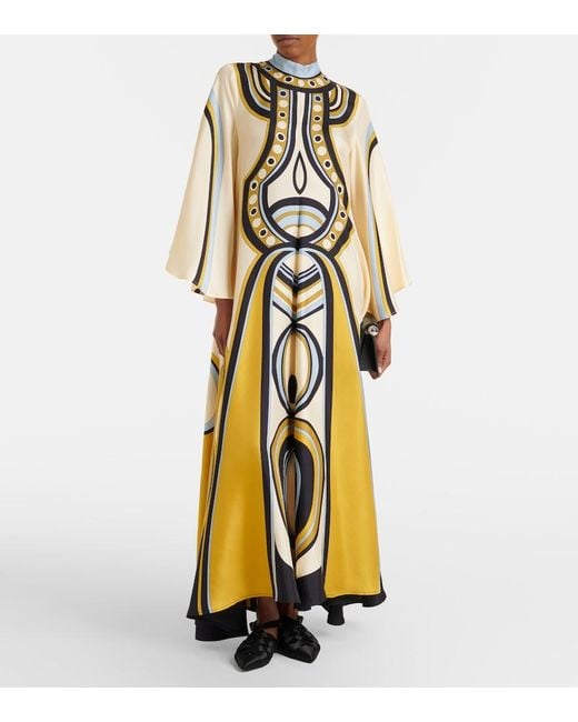 LaDoubleJ Metallic Magnifico Printed Silk Twill Maxi Dress