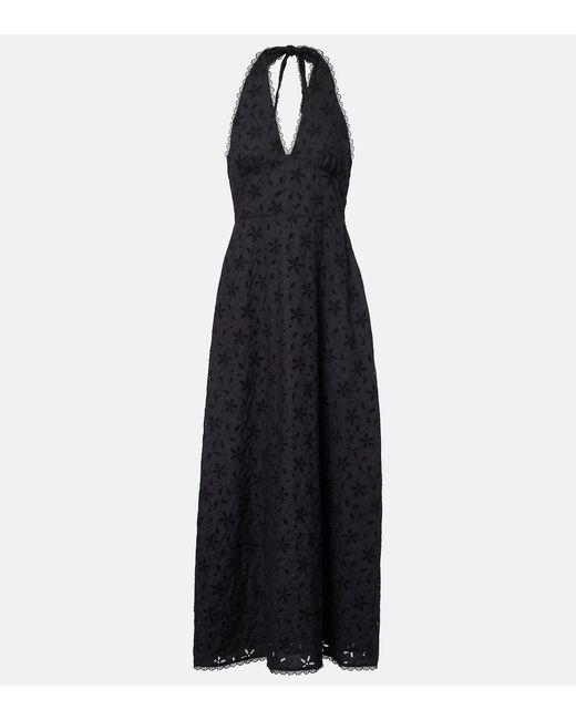 Posse Black Salma Embroidered Halterneck Cotton Midi Dress