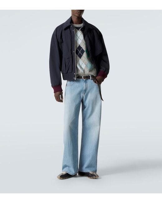 ERL Blue Argyle Wool And Cotton-Blend Sweater for men