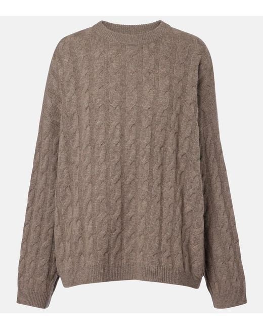 Lisa Yang Brown Seymour Cable-Knit Cashmere Sweater