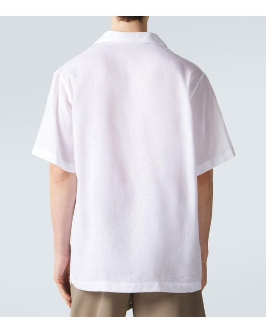 Brioni White Linen Bowling Shirt for men