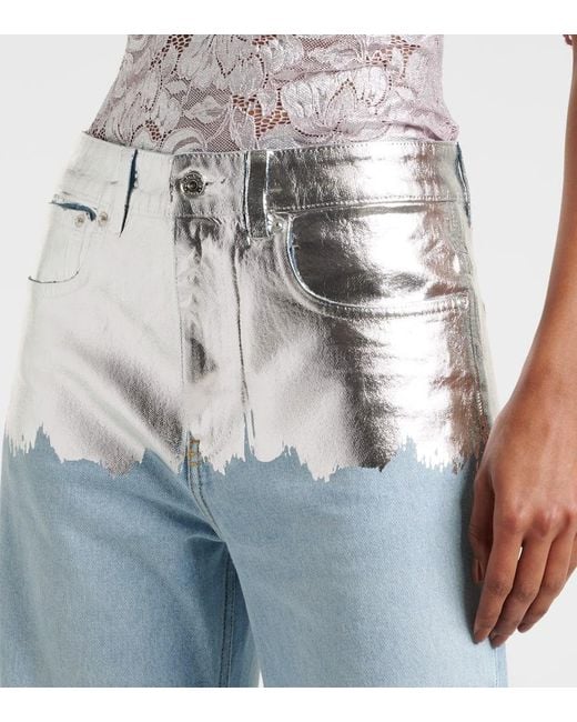 Jeans A Gamba Larga Metallizzati di Rabanne in Blue