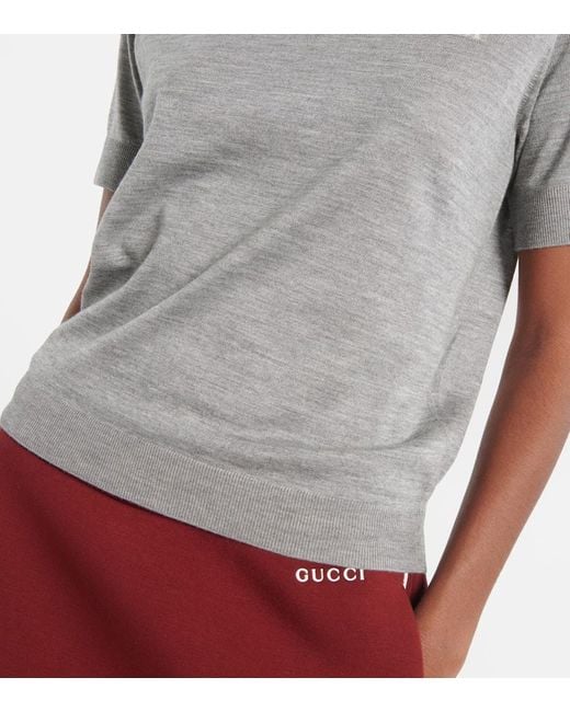 Camiseta De Cachemir Y Seda Con Logo Gucci de color Gray