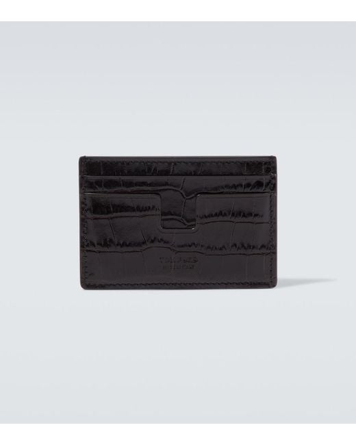 Tom Ford Black Croc-Effect Patent Leather Card Holder for men