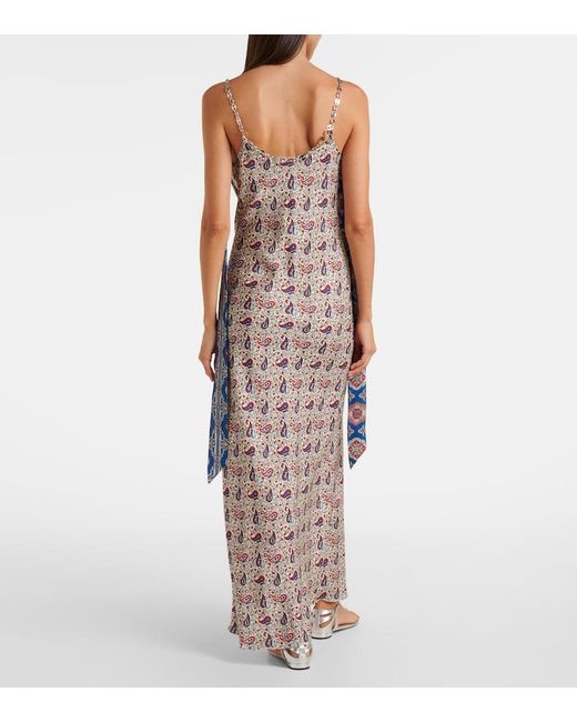 Rabanne Multicolor Paisley Scarf-Detail Satin Slip Dress