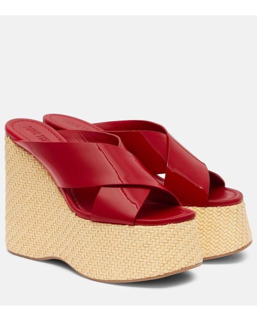 Paris Texas Red Mara Patent Leather Wedge Mules