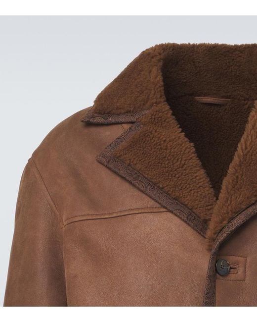 Etro Brown Shearling-Trimmed Leather Jacket for men