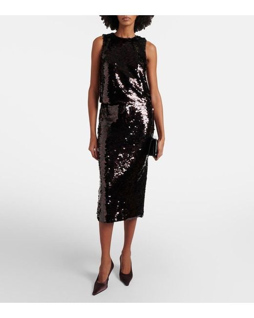 Staud Black Ciara Sequined Pencil Skirt