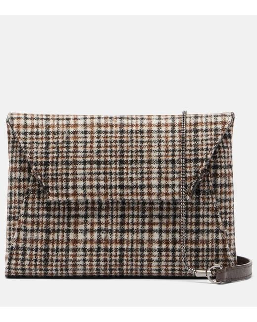 Brunello Cucinelli Metallic Monili Mini Plaid Clutch