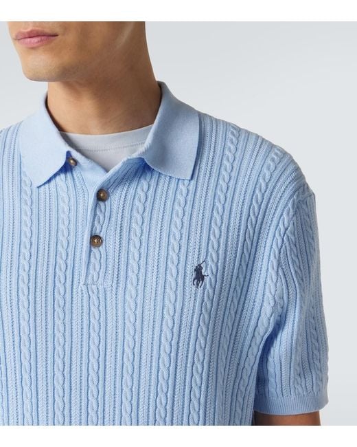 Polo Ralph Lauren Blue Cable-Knit Cotton Polo Sweater for men