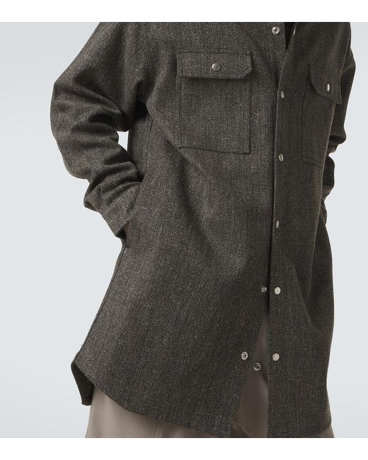 Rick Owens Gray Oversized Wool And Linen-Blend Overshirt for men