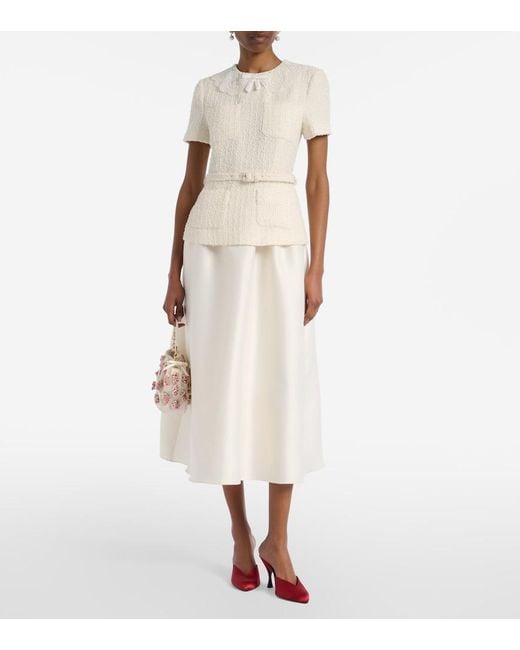 Self-Portrait Natural Paneled Boucle And Taffeta Midi Dress