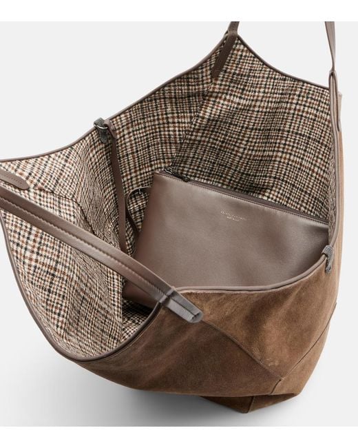 Brunello Cucinelli Brown Monili Medium Reversible Suede Tote Bag