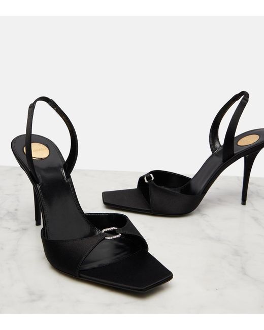 Saint Laurent Black Daisy 95 Embellished Crepe Satin Sandals