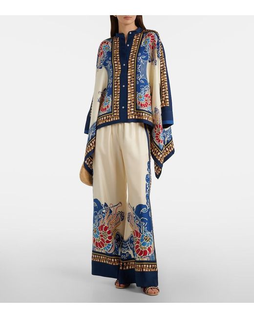 LaDoubleJ Blue Printed Silk Palazzo Pants