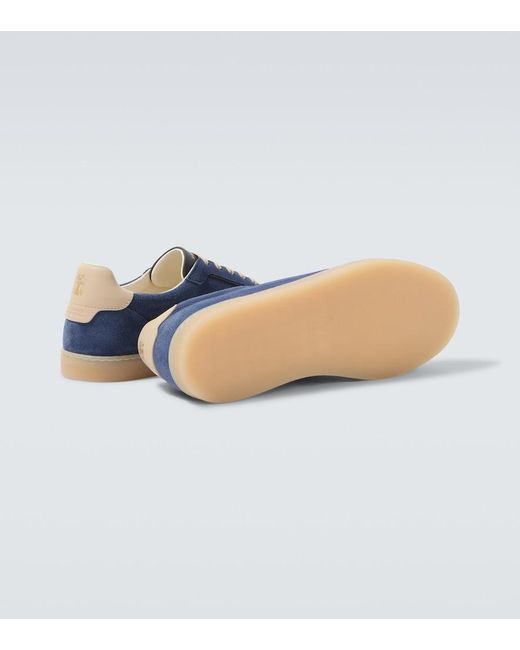 Brunello Cucinelli Blue Leather-Trimmed Suede Sneakers for men