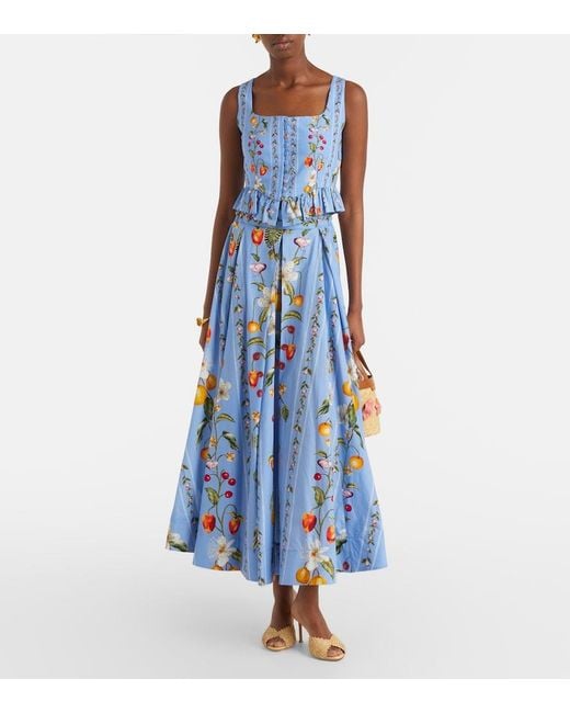 Agua Bendita Blue Delta Printed Cotton Maxi Skirt