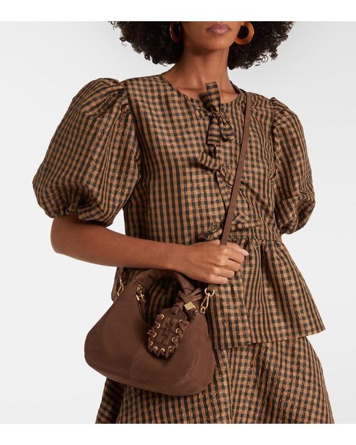 Ganni Brown Suede Top-Handle Bag