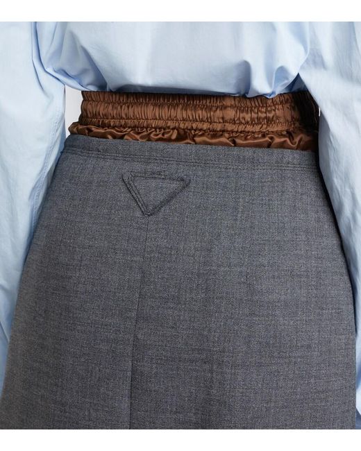 Prada Gray Layered Pleated Wool Midi Skirt