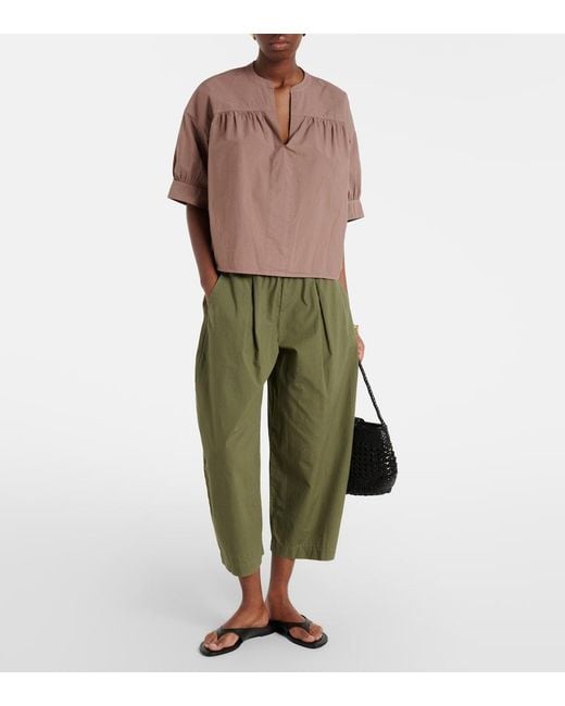 Velvet Green Sophia Cotton Poplin Wide-Leg Pants
