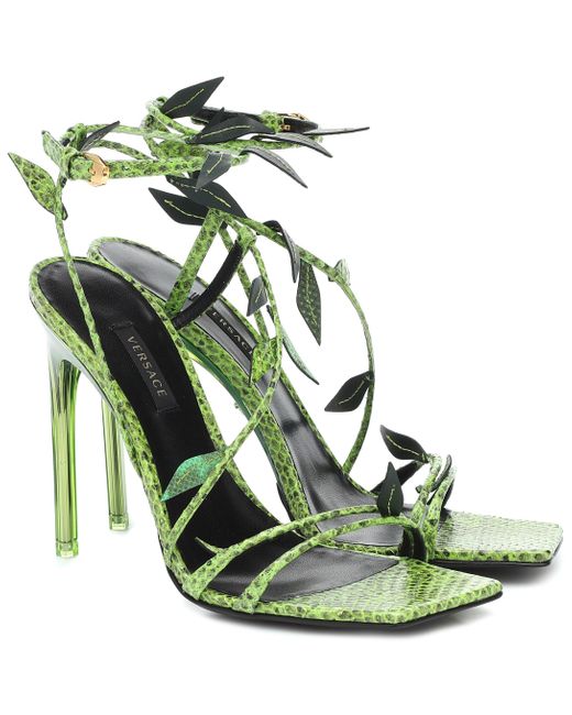 Versace Snakeskin Sandals in Green | Lyst
