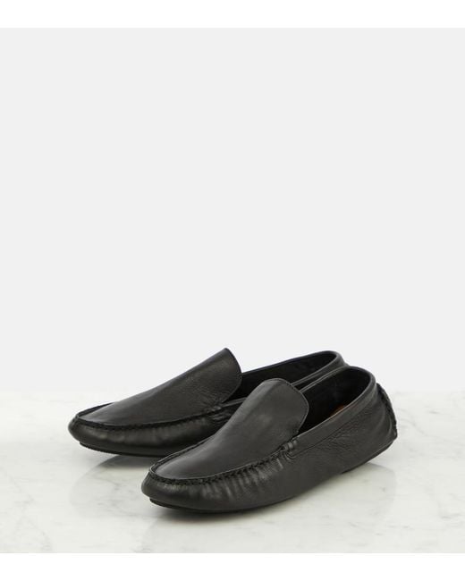 The Row Black Lucca Leather Moccasins