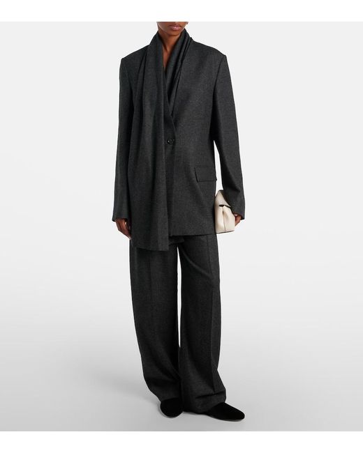 Totême  Black High-Rise Flannel Wide-Leg Pants