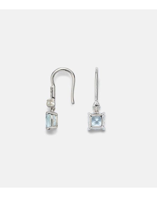 STONE AND STRAND Blue 14Kt Earrings With Aquamarines, Pearls, And Diamonds