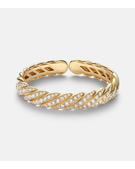 David Yurman Metallic Sculpted Cable Flex 18Kt Bracelet With Diamonds