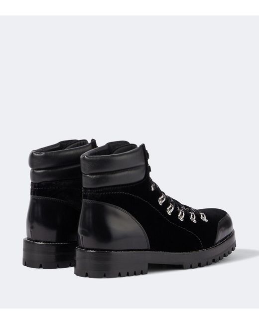 Manolo Blahnik Black Janka Leather-Trimmed Velvet Lace-Up Boots for men