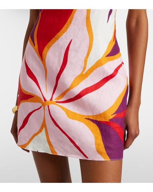 Cala De La Cruz Red Siela Floral Linen Minidress