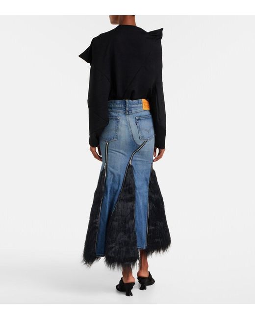 Junya Watanabe Blue Low-Rise Denim Maxi Skirt