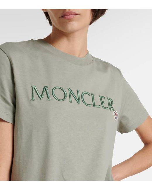 Moncler Green Logo Embroidered Cotton Jersey T-shirt