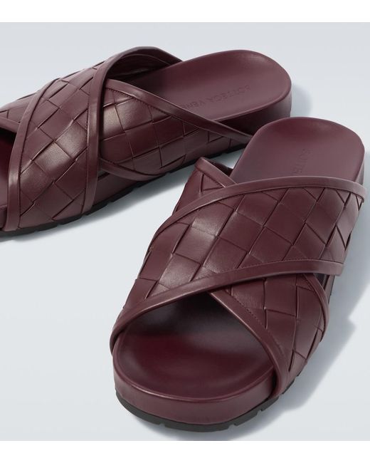 Bottega Veneta Brown Tarik Intrecciato Leather Sandals for men
