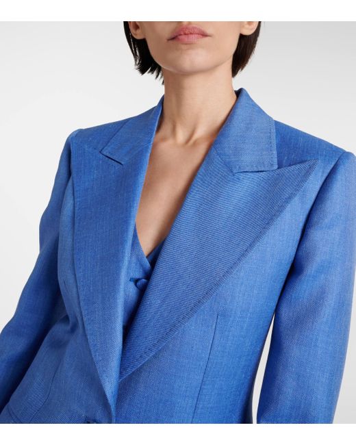 Gabriela Hearst Blue Leiva Wool, Silk, And Linen Blazer