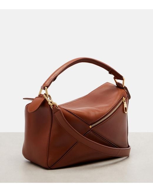 Loewe Brown Featherlight Puzzle Small Leather Top-Handle Bag
