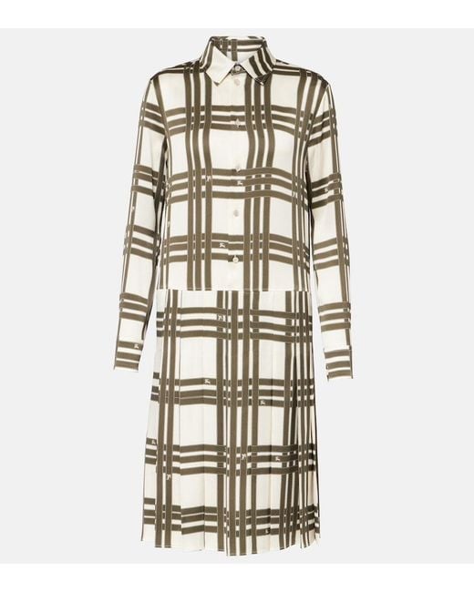 Burberry White Ribbon Check Silk Shirt Dress