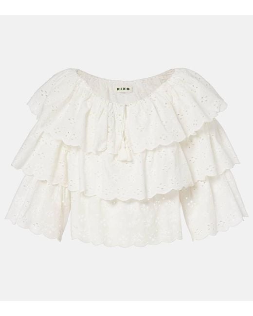 Top De Algodon Con Bordado Ingles Rixo de color White