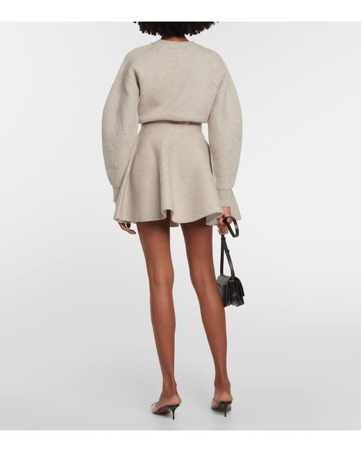 Alaïa Natural Flared Wool-Blend Miniskirt